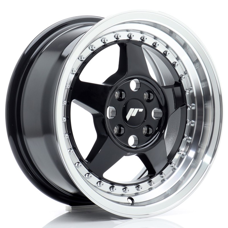 JR Wheels JR6 15x7 ET35 4x100 Gloss Black w/Machined Lip